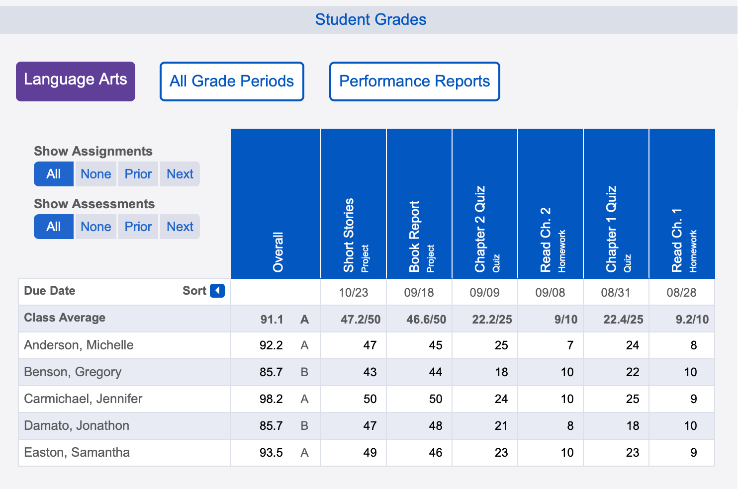 Planbook Student Grades